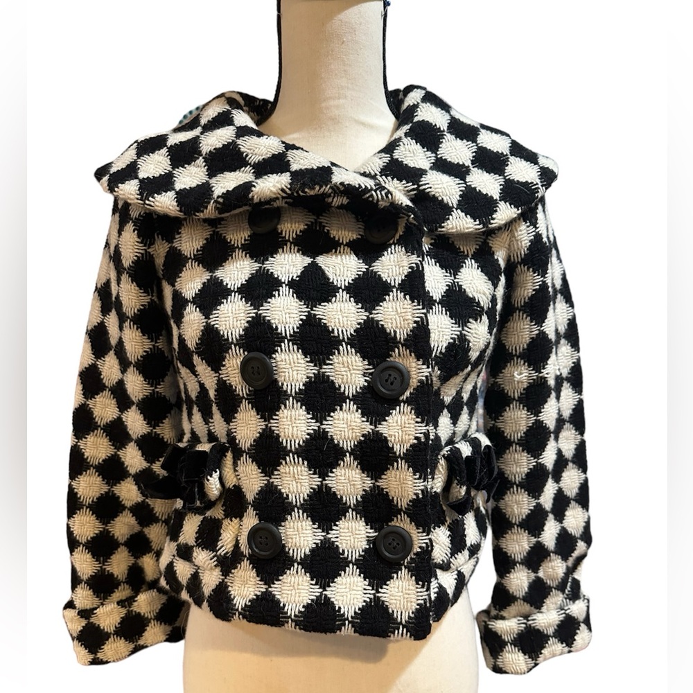 Elevenes for Anthropologie Black and White checkerboard Crop Jacket